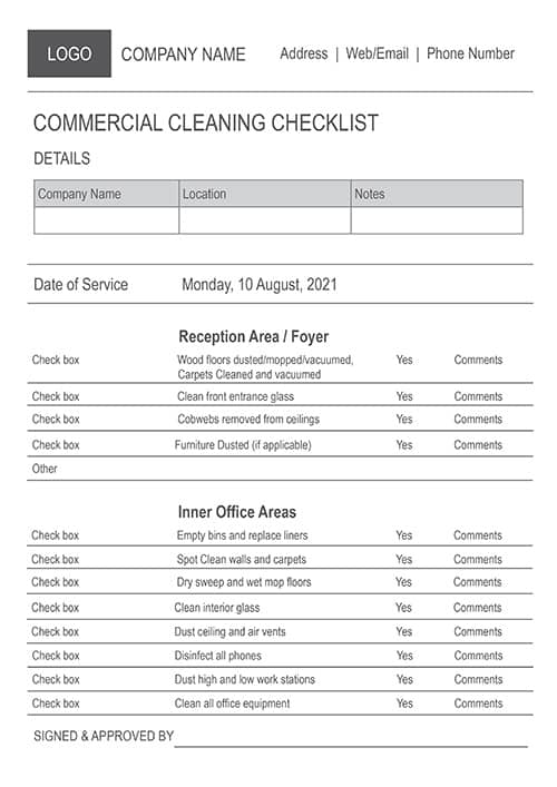 A4 NCR Cleaning Form 2 Commercial Checklist