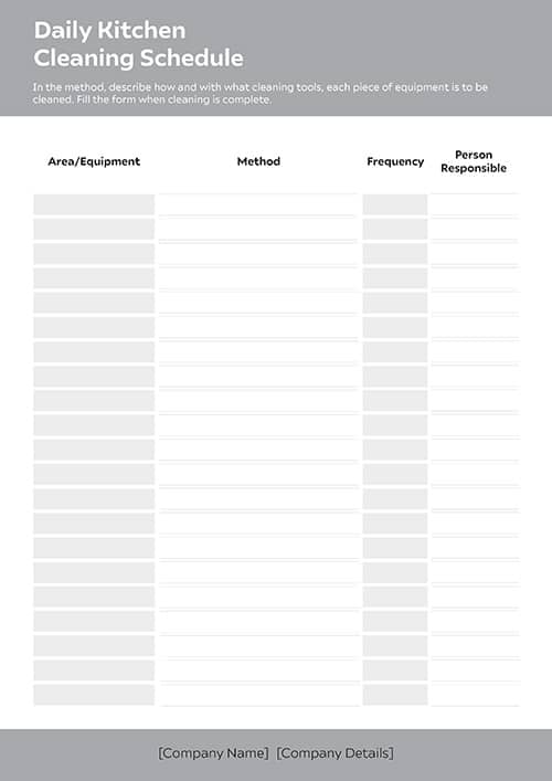 A4 NCR Cleaning Form 5 Daily Kitchen Schedule