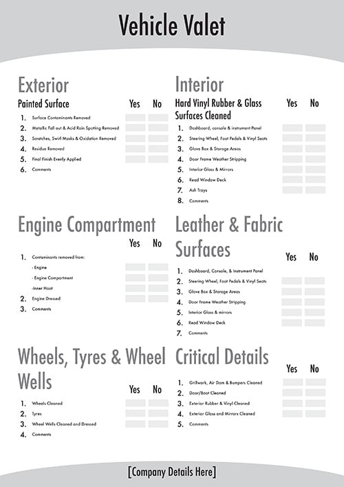 A4 NCR Cleaning Form 8 Vehicle Recommendations