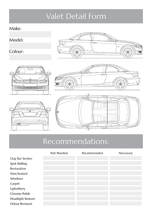 A4 NCR Cleaning Form 9 Vehicle Valet Checklist