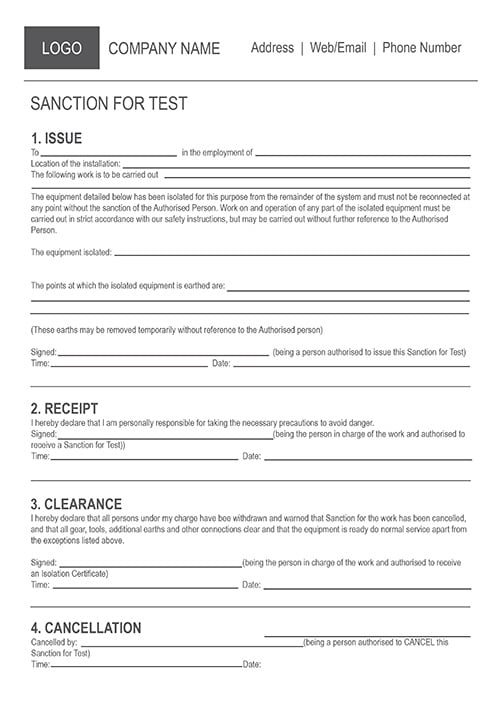 A4 NCR Electrical Sanction for Test 1