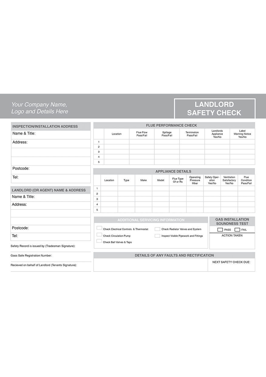 A4 NCR Landlord Safety Check Form 3