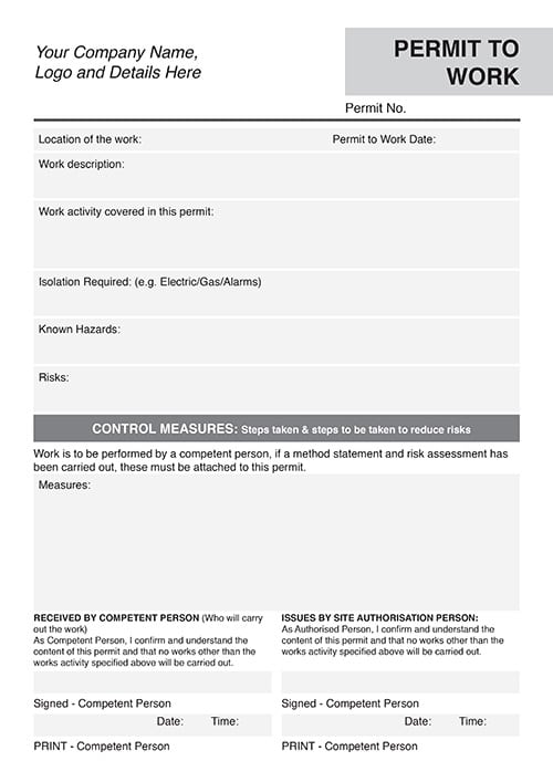 A4 NCR Permit to Work Form 1