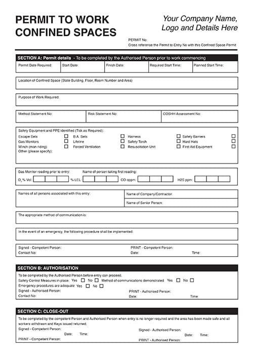 A4 NCR Permit to Work Form 2