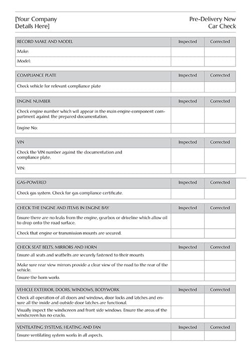 A4 NCR Pre Delivery Car Check 1