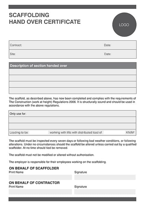 A4 NCR Scaffolding Handover Certificate 1