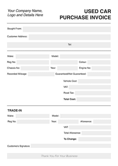 A4 NCR Used Cars Purchase Invoice 1