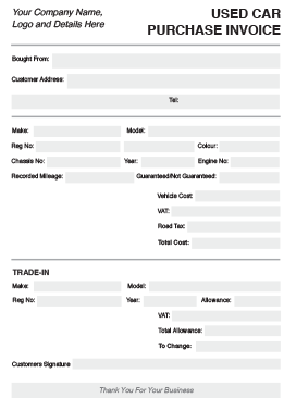 A4 NCR Used Cars Purchase Invoice 1